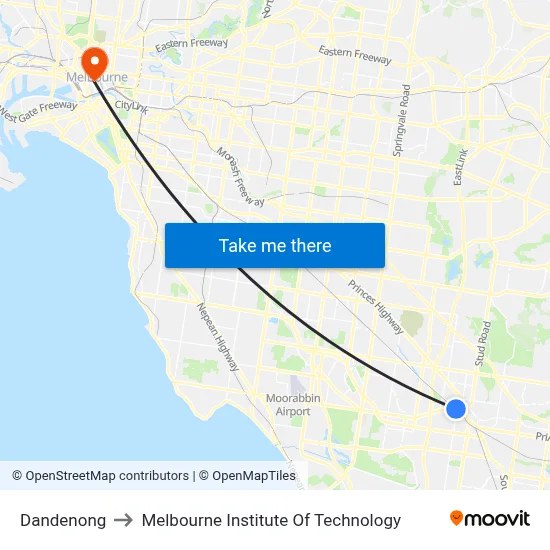 Dandenong to Melbourne Institute Of Technology map