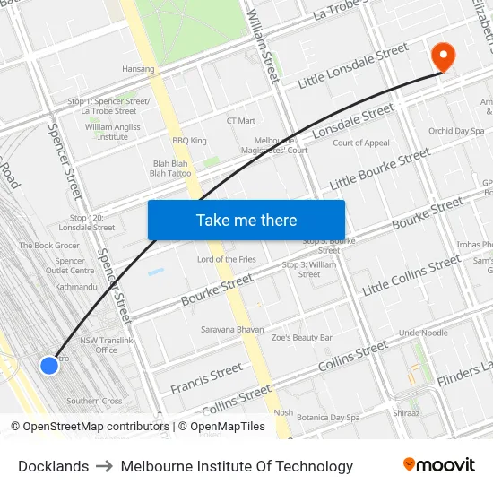 Docklands to Melbourne Institute Of Technology map
