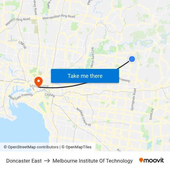 Doncaster East to Melbourne Institute Of Technology map