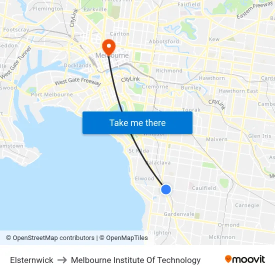 Elsternwick to Melbourne Institute Of Technology map