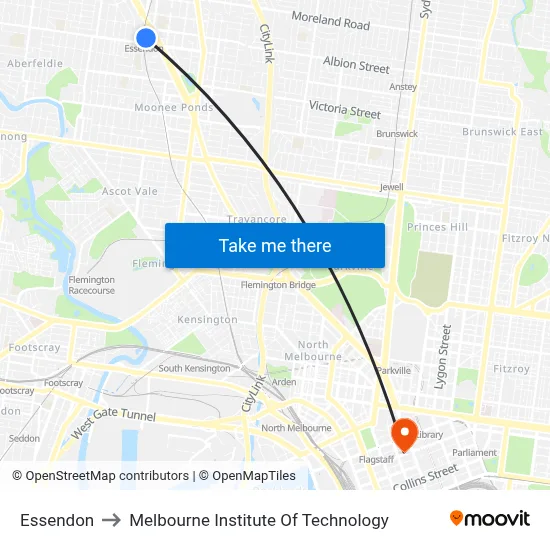 Essendon to Melbourne Institute Of Technology map