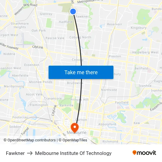 Fawkner to Melbourne Institute Of Technology map