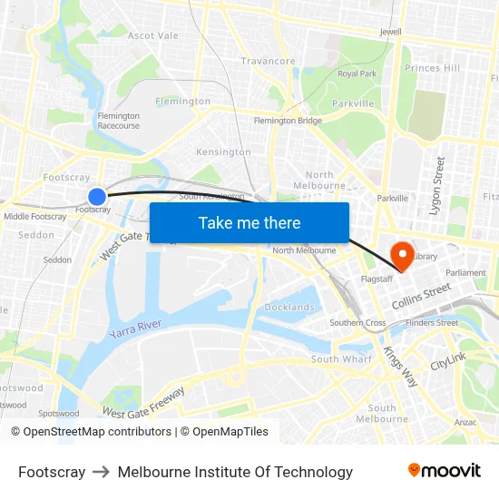 Footscray to Melbourne Institute Of Technology map