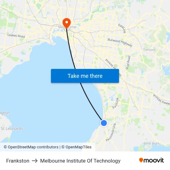 Frankston to Melbourne Institute Of Technology map