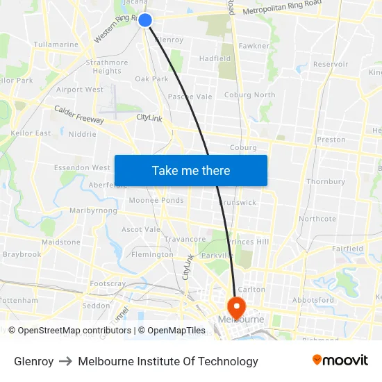 Glenroy to Melbourne Institute Of Technology map