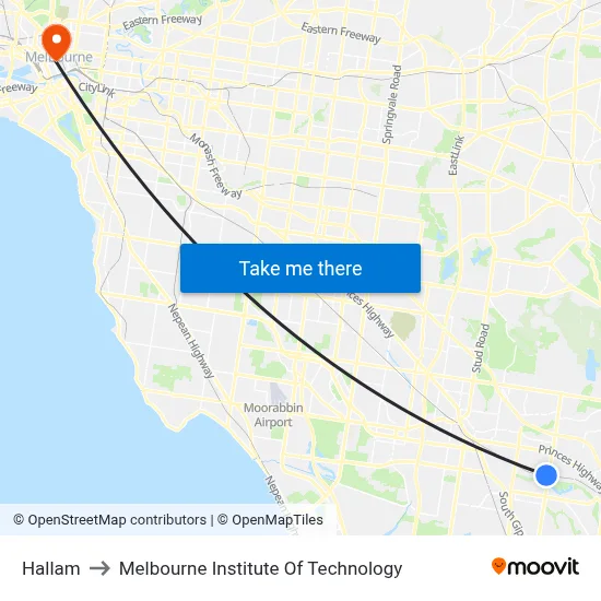 Hallam to Melbourne Institute Of Technology map