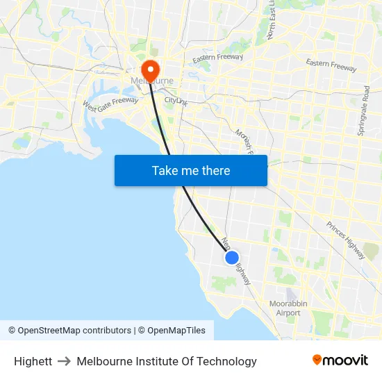 Highett to Melbourne Institute Of Technology map