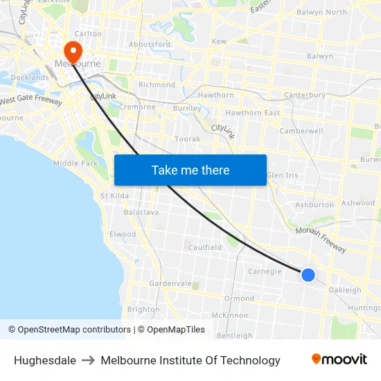 Hughesdale to Melbourne Institute Of Technology map
