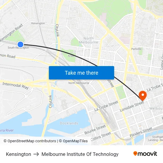 Kensington to Melbourne Institute Of Technology map