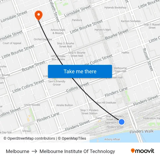 Melbourne to Melbourne Institute Of Technology map