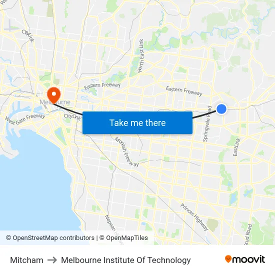 Mitcham to Melbourne Institute Of Technology map
