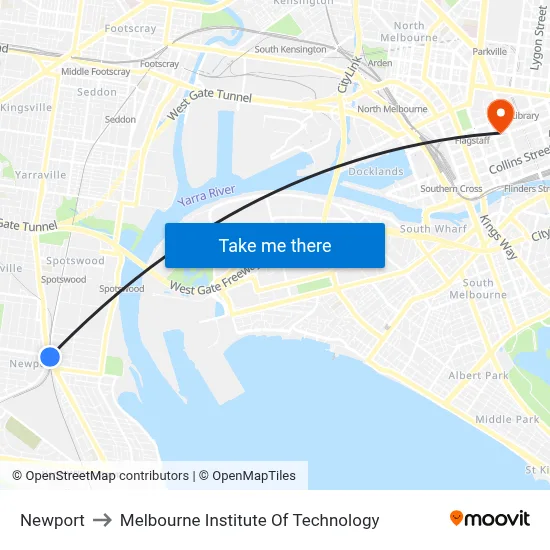 Newport to Melbourne Institute Of Technology map