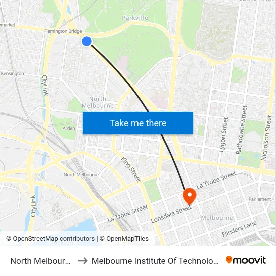 North Melbourne to Melbourne Institute Of Technology map