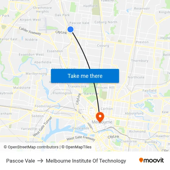 Pascoe Vale to Melbourne Institute Of Technology map