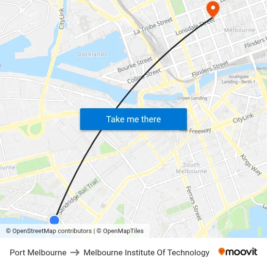 Port Melbourne to Melbourne Institute Of Technology map