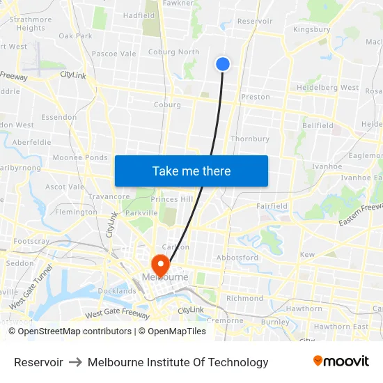 Reservoir to Melbourne Institute Of Technology map