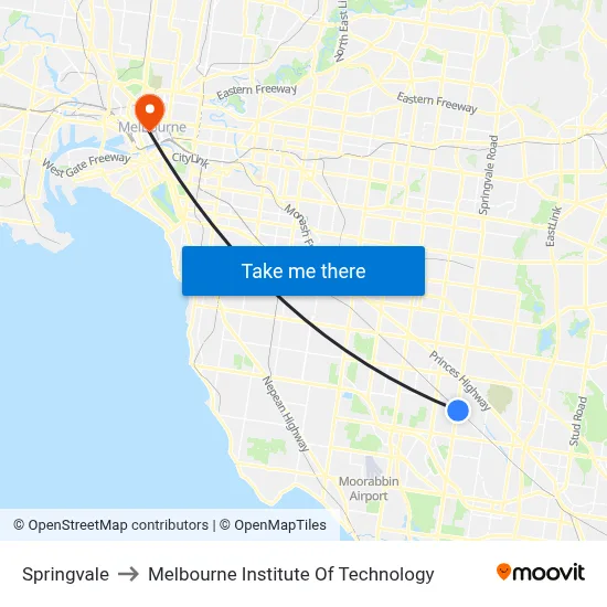 Springvale to Melbourne Institute Of Technology map