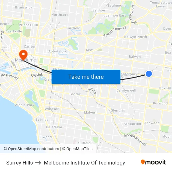 Surrey Hills to Melbourne Institute Of Technology map