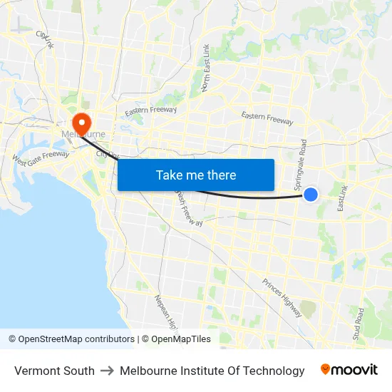Vermont South to Melbourne Institute Of Technology map