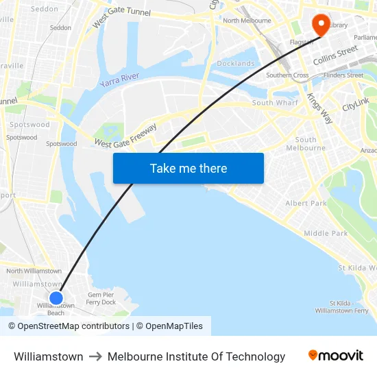 Williamstown to Melbourne Institute Of Technology map