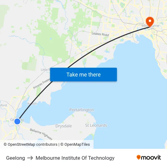 Geelong to Melbourne Institute Of Technology map
