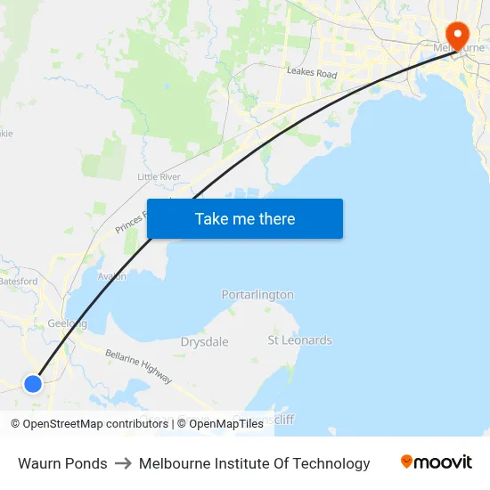 Waurn Ponds to Melbourne Institute Of Technology map