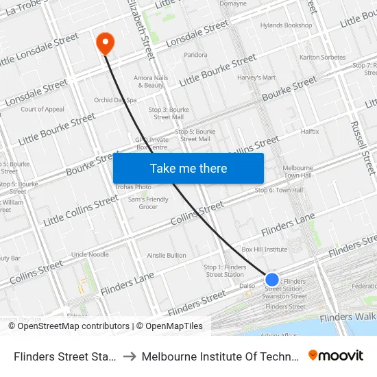 Flinders Street Station to Melbourne Institute Of Technology map