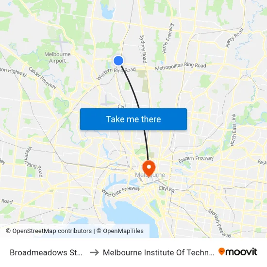 Broadmeadows Station to Melbourne Institute Of Technology map