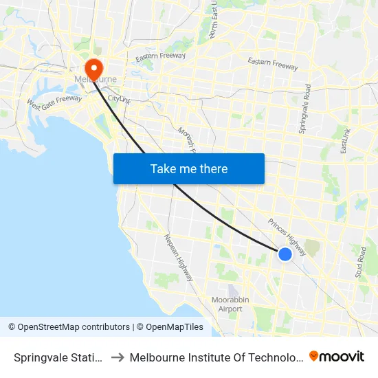 Springvale Station to Melbourne Institute Of Technology map