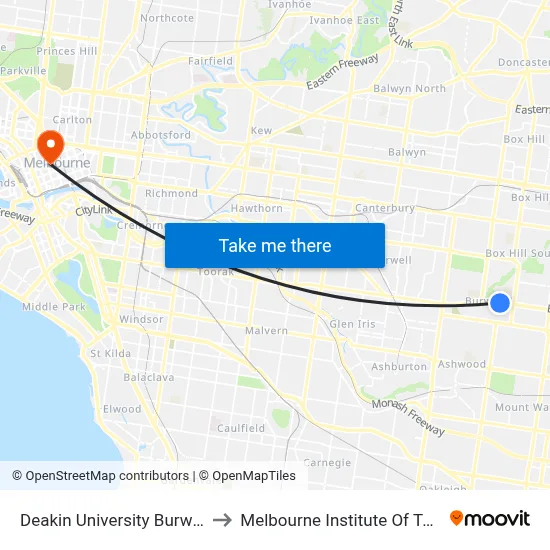 Deakin University Burwood Hwy to Melbourne Institute Of Technology map