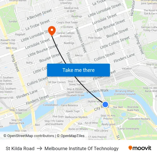 St Kilda Road to Melbourne Institute Of Technology map