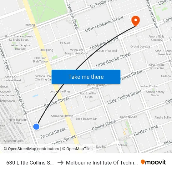 630 Little Collins Street to Melbourne Institute Of Technology map