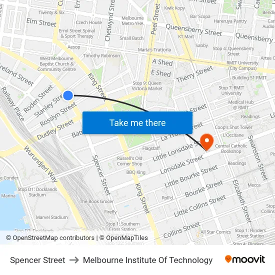 Spencer Street to Melbourne Institute Of Technology map