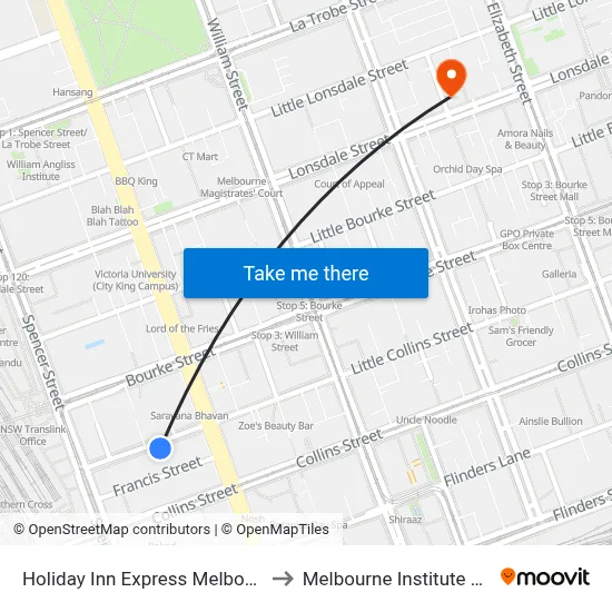 Holiday Inn Express Melbourne Little Collins to Melbourne Institute Of Technology map