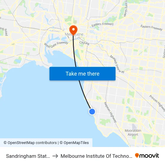 Sandringham Station to Melbourne Institute Of Technology map