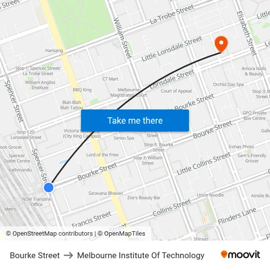 Bourke Street to Melbourne Institute Of Technology map