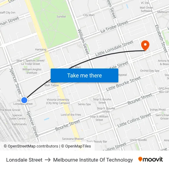 Lonsdale Street to Melbourne Institute Of Technology map