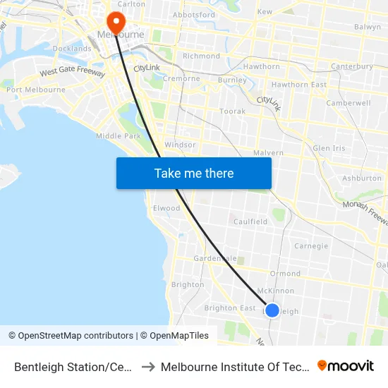 Bentleigh Station/Centre Rd to Melbourne Institute Of Technology map