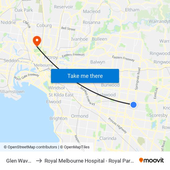 Glen Waverley to Royal Melbourne Hospital - Royal Park Campus map