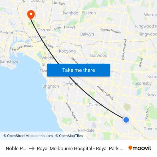 Noble Park to Royal Melbourne Hospital - Royal Park Campus map