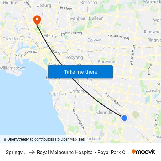 Springvale to Royal Melbourne Hospital - Royal Park Campus map