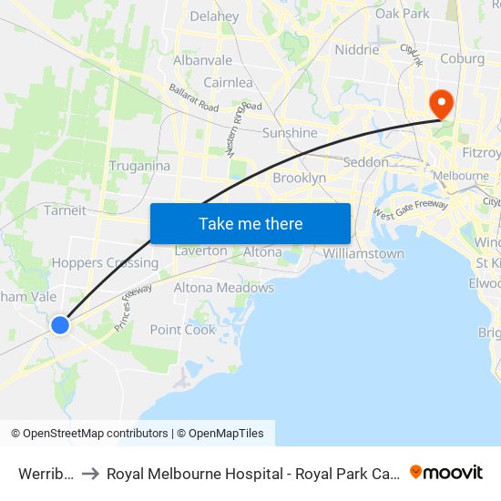 Werribee to Royal Melbourne Hospital - Royal Park Campus map