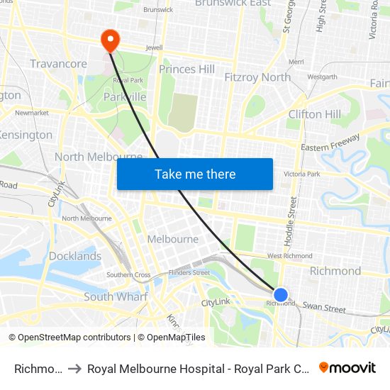 Richmond to Royal Melbourne Hospital - Royal Park Campus map