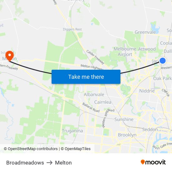 Broadmeadows to Melton map