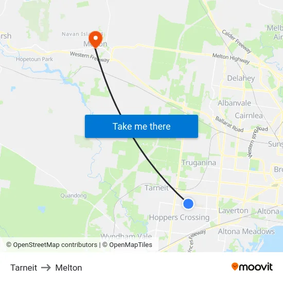 Tarneit to Melton map