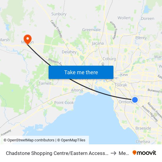 Chadstone Shopping Centre/Eastern Access Rd (Malvern East) to Melton map