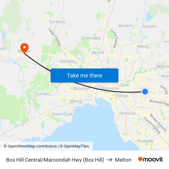 Box Hill Central/Maroondah Hwy (Box Hill) to Melton map