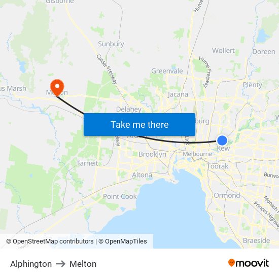 Alphington to Melton map