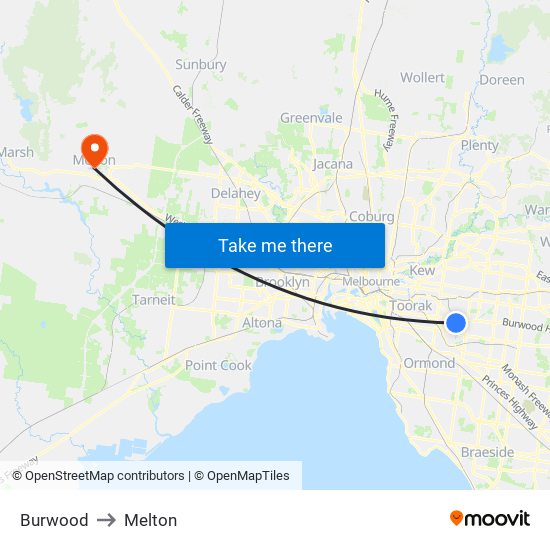 Burwood to Melton map