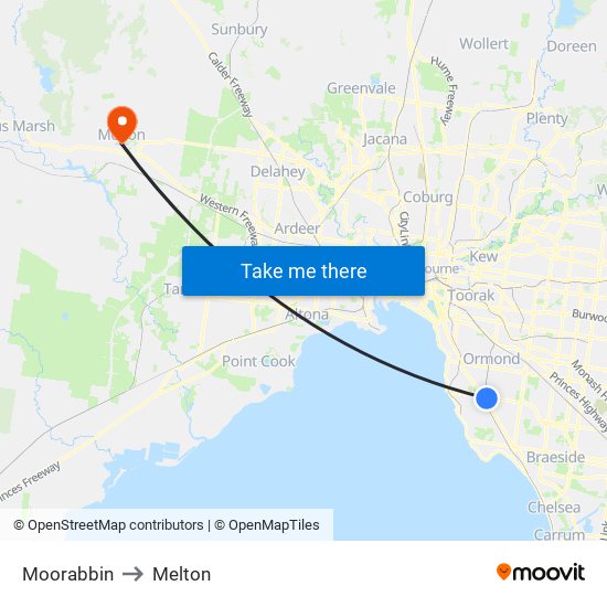 Moorabbin to Melton map